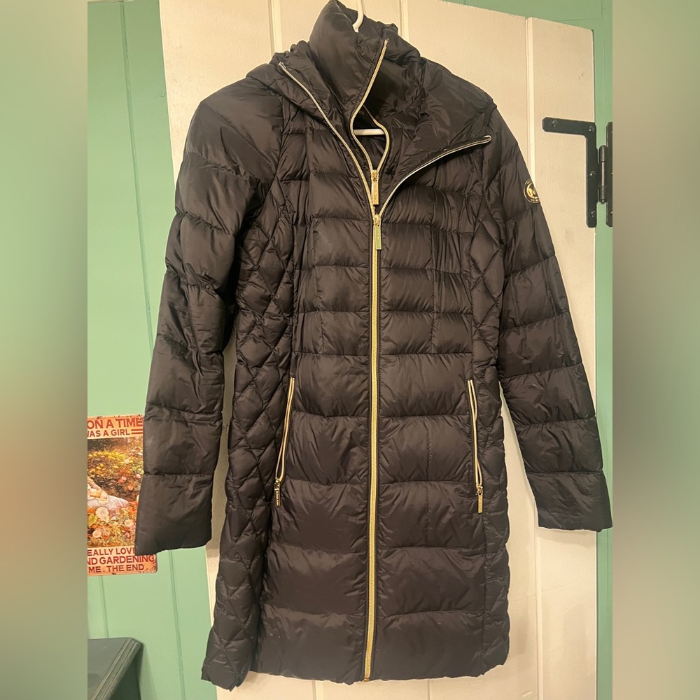 Michael Kors Black Puffer Jacket with Gold Accents